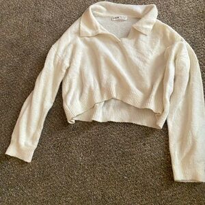 Long sleeve cropped collared furry top